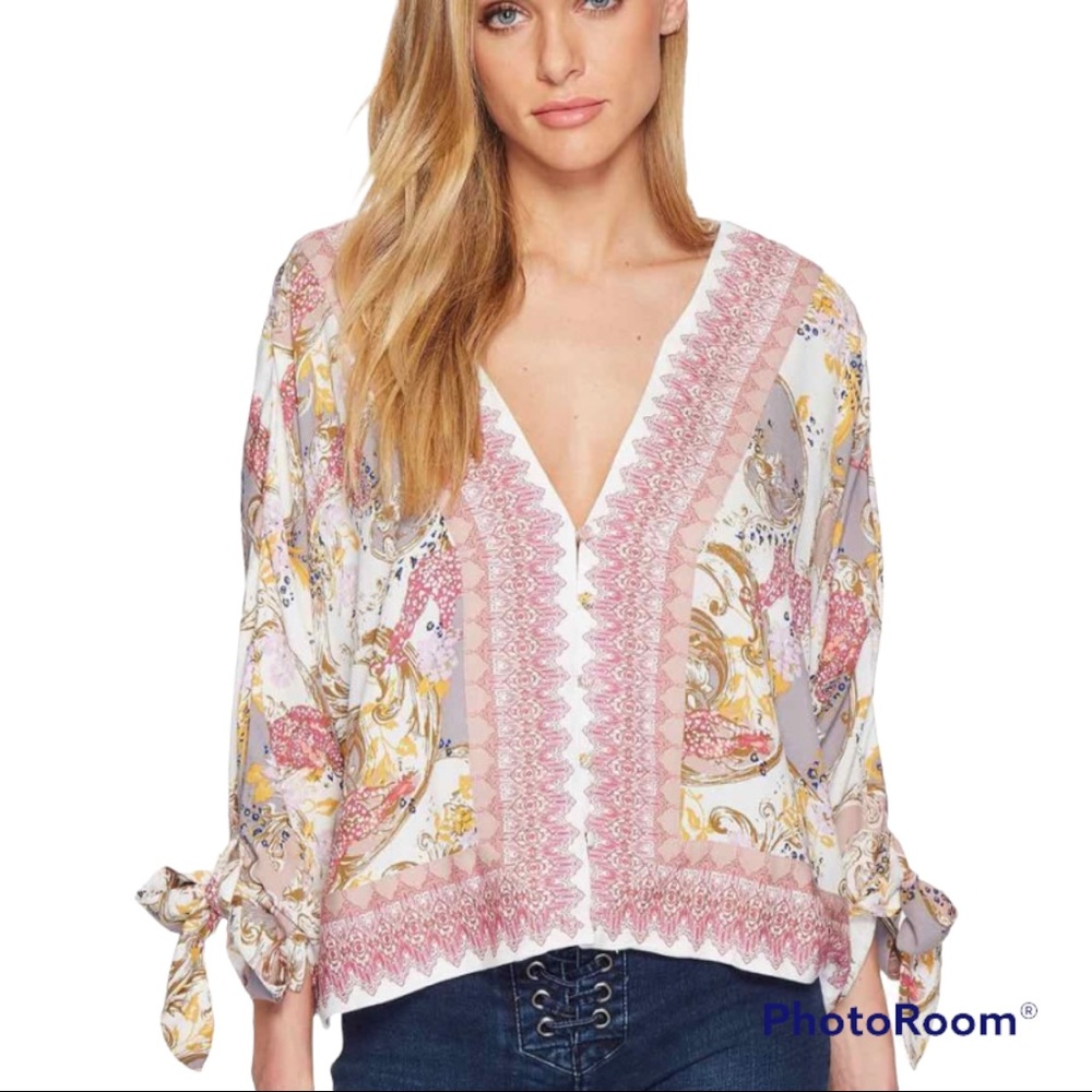 Free People Catch Me If You Can Coquette Feminine Floral Print Blouse M - Picture 5 of 14